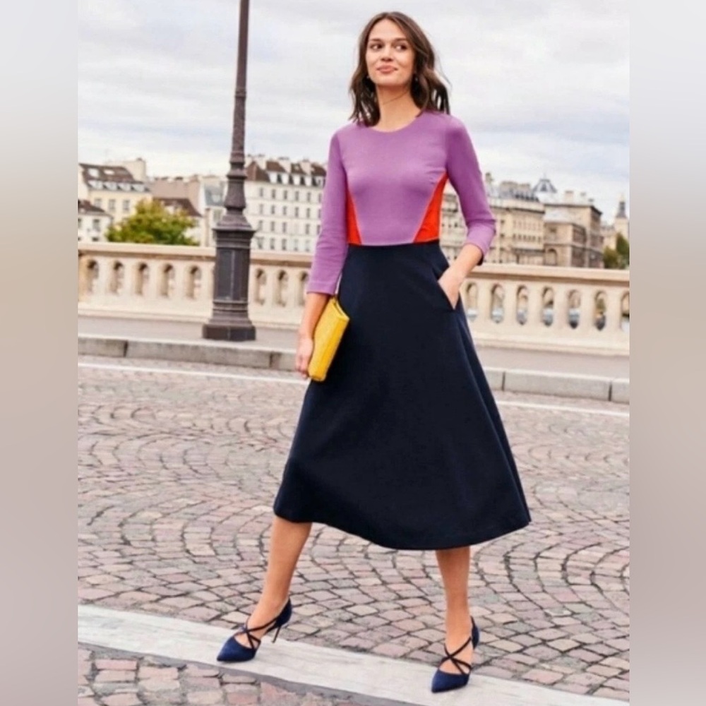 NWT Boden Purple, Navy & Red A-Line Midi Dress